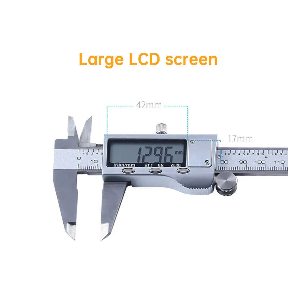 0-150 / 200mm eletrônico digital digital emissor de calibre em aço inoxidável / plástico Micrômetro Micrômetro Régua de medição instrumento de medição 210810