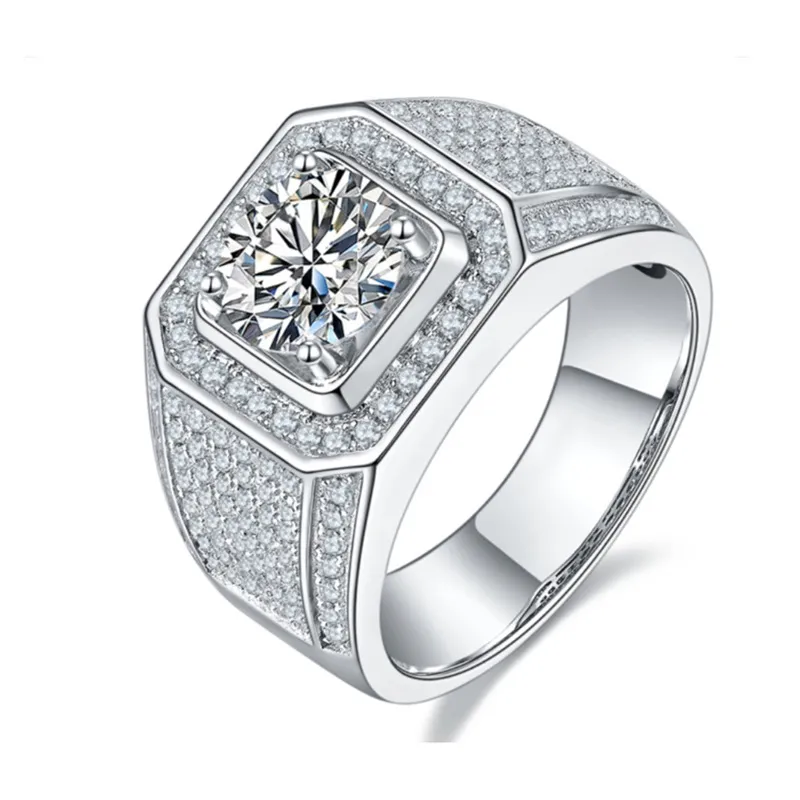 Oevas 100％925スターリングリアル3カラットD色Moissaniteの結婚指輪男性のための輝く完全な炭素ダイヤモンドファインジュエリー