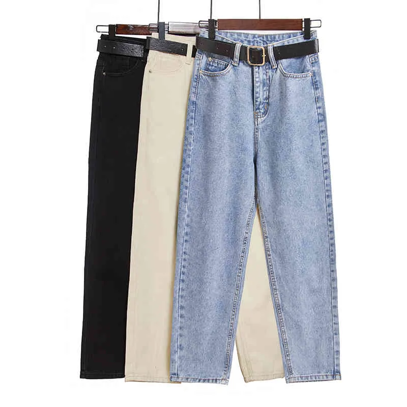 Femmes Sarouel Taille Haute Jeans Casual Denim Pantalon Pantalon Femme Vintage Avec Ceinture 210515