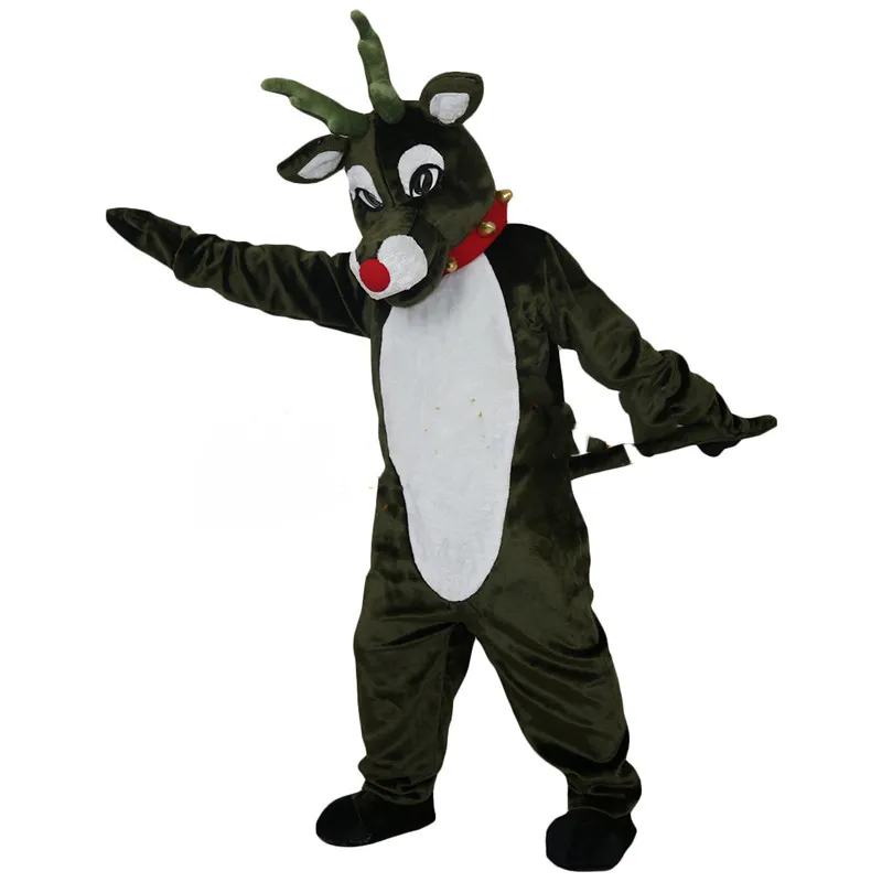 Costumes de mascotte vert foncé en peluche noël cerf Fursuit tête pour adulte mascotte fourrure Animal fantaisie fête jeu vêtements scène spectacle