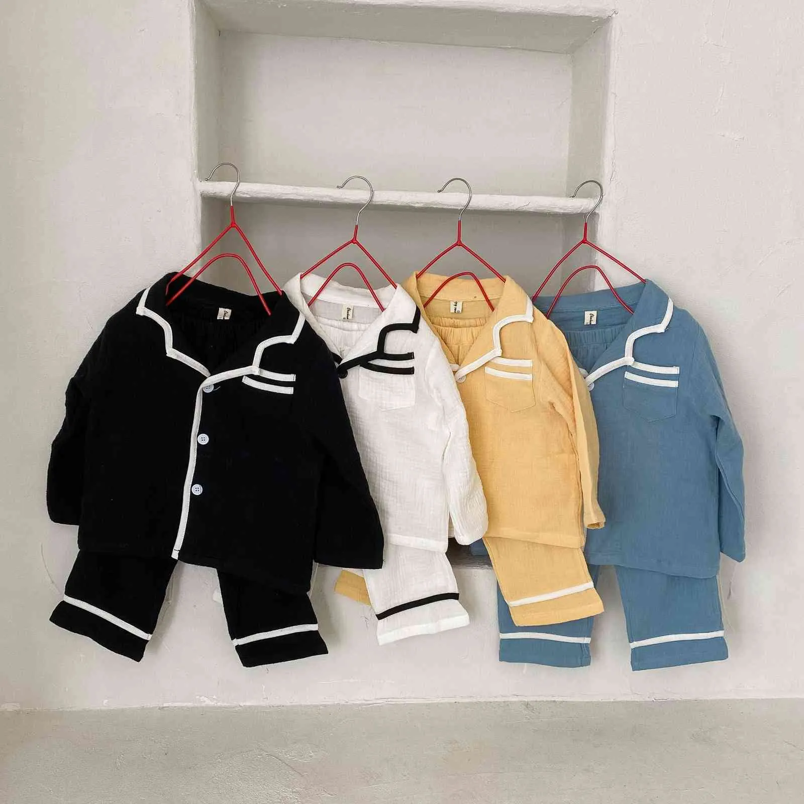 Spring boys and girls solid color cotton dressing gown children soft long sleeve Tops pants sets Loungewear 210508
