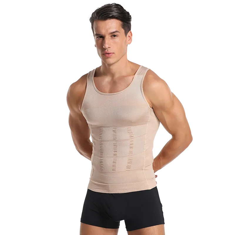 Men Body Shapers Tight Skinny Sleeveless Shirt Fitness Waist Trainer Elastic Abdomen Tank Tops Slimming Boobs Gym Vest 3593396