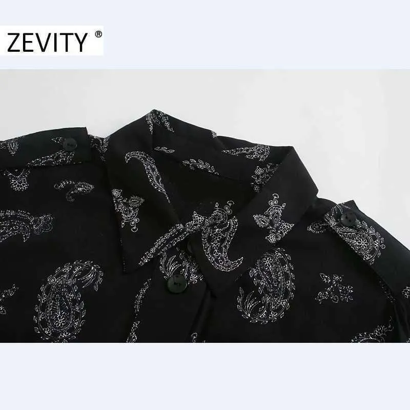 Zevity mujeres vintage anacardos impresión pajarita fajas camisa larga vestido femme manga larga vestido chic casual vestidos delgados DS4469 210603