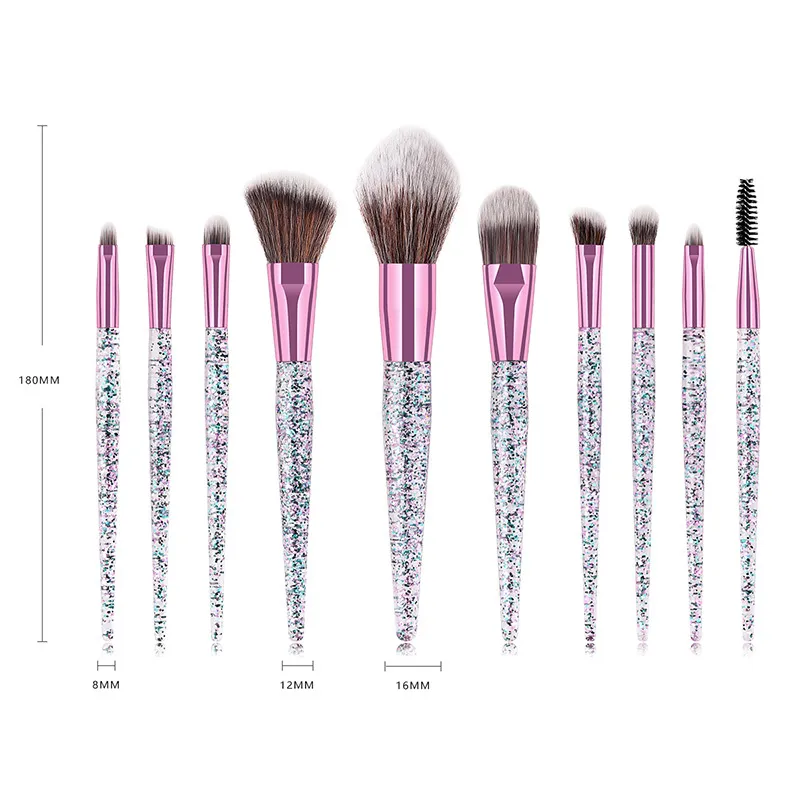 NOUVEAU 10 pièces ensemble de pinceaux de maquillage coloré paillettes fond de teint en cristal brillant mélange puissance cosmétique beauté maquillage ensemble d'outils Q05216879704