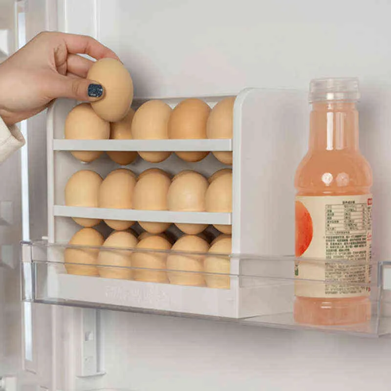 Ménage Flip Boîte À Oeufs Réfrigérateur Oeuf Boîte De Rangement Ménage Cuisine Rack Outil pour Aliments Garder Frais 211110