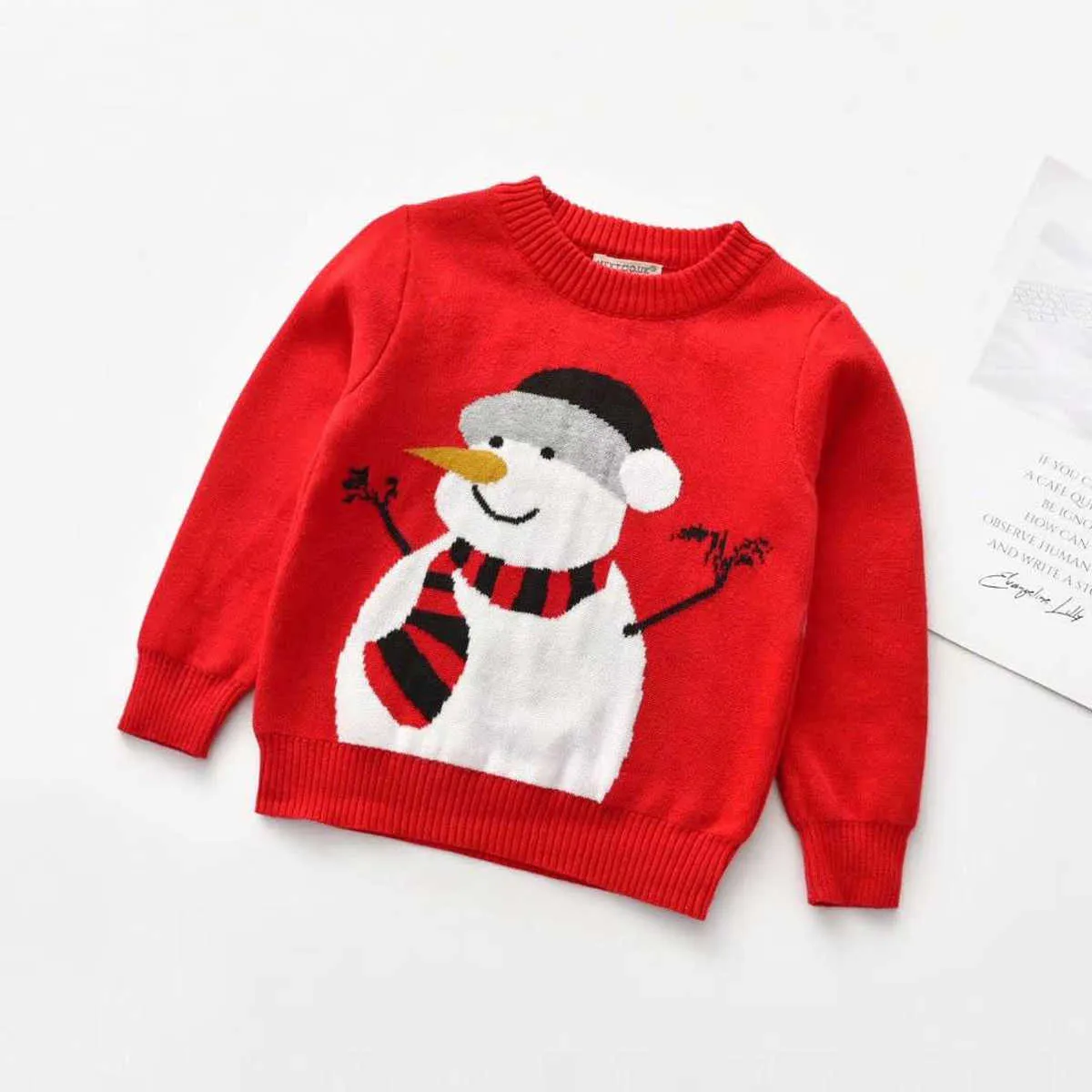 Toddler Baby Girls Boys Christmas Sweaters, Little Kids Cute Snowman Reindeer Print Long Sleeve Crew Neck Knitted Pullovers Y1024