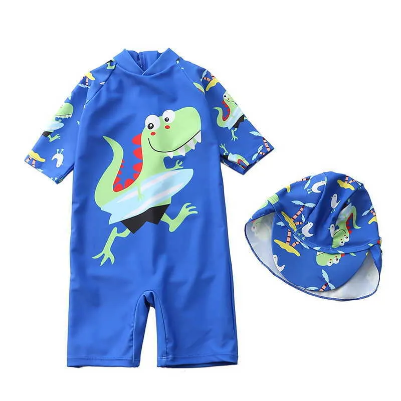 Été Baby Boys Maillot de bain 2-PCs Ensembles de dessin animé Dinosaure Baleine Octopus + Baignage Maillot de bain Vêtements enfants E1050 210610