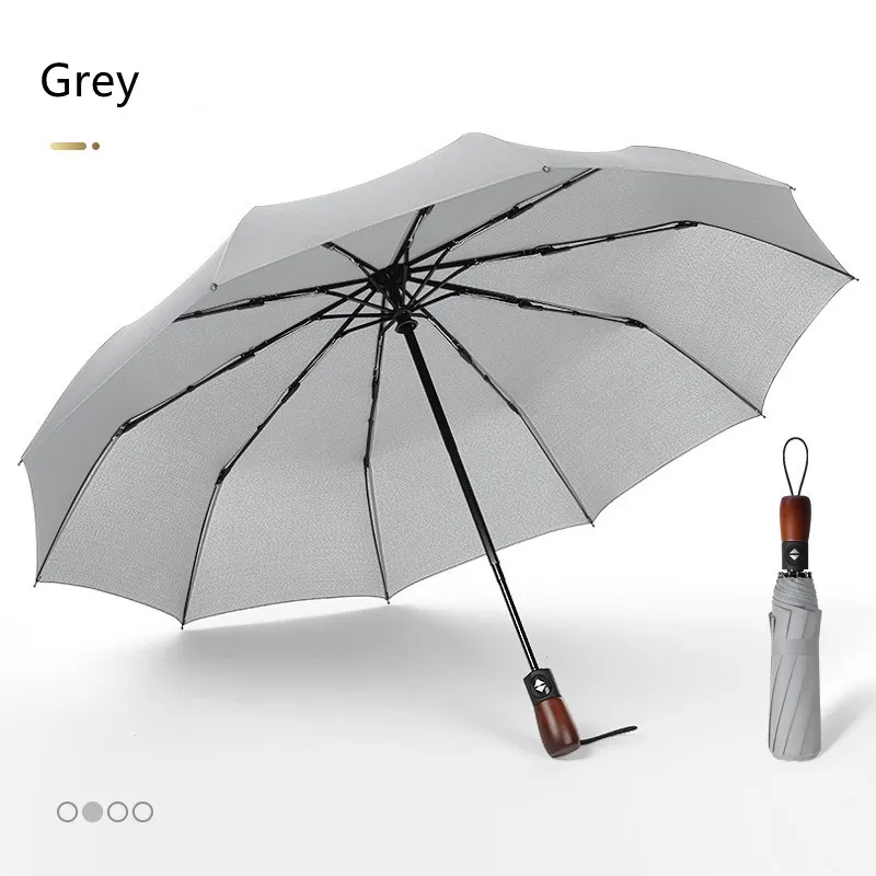 Ahşap Kolu Katlanır Su Geçirmez Şemsiye Iş Erkek Güçlü Yağmur Şemsiye Erkekler ve Kadınlar için UV