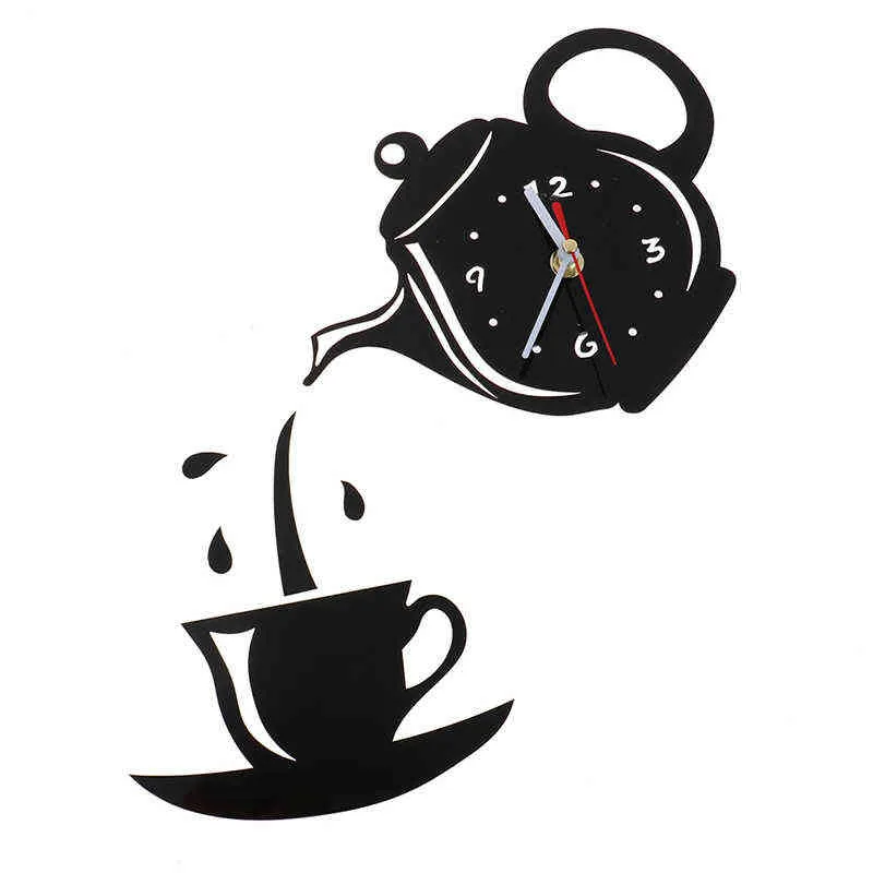 Orologi da parete da cucina Soggiorno Sala da pranzo Decorazioni la casa Orologio Nuovo Creativo Fai da te Acrilico Tazza da caffè Teiera Orologio da parete 3D Decorativo H1230