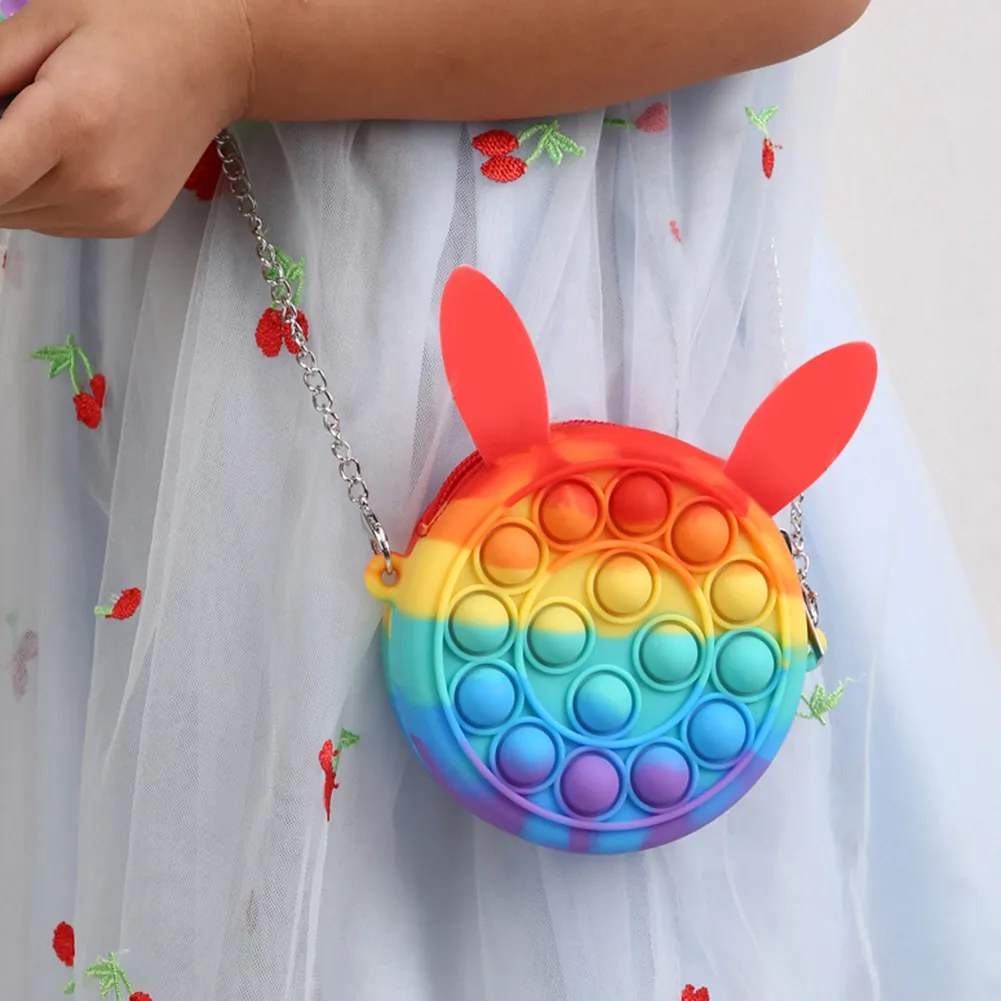 10 cm Siliconen Macaron Push Bubble Crossbody Bag Sensory Fidget Speelgoed Reliver Stress Autism Volwassenen Kinderen Handtas Munt Pouch Purse Gift CS08