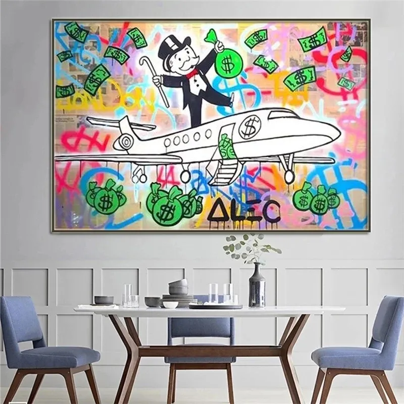 Alec Graffiti Monopoly Millionaire Money Street Art Canvas Prints Schilderij Wall Art Pictures voor Woonkamer Home Decoratie Cuadr3768119