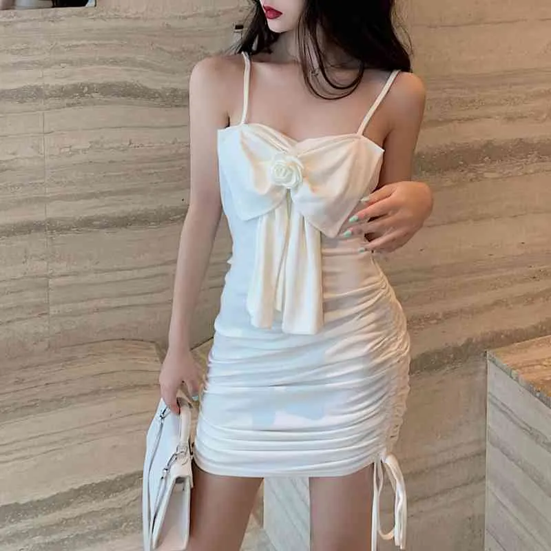 Ezgaga Sexy, figurbetontes Kleid für Frauen, Frühling, Spaghettiträger, Kordelzug, Schleife, koreanische Mode, Ins Clubwear, Partykleid, Vestidos 210430