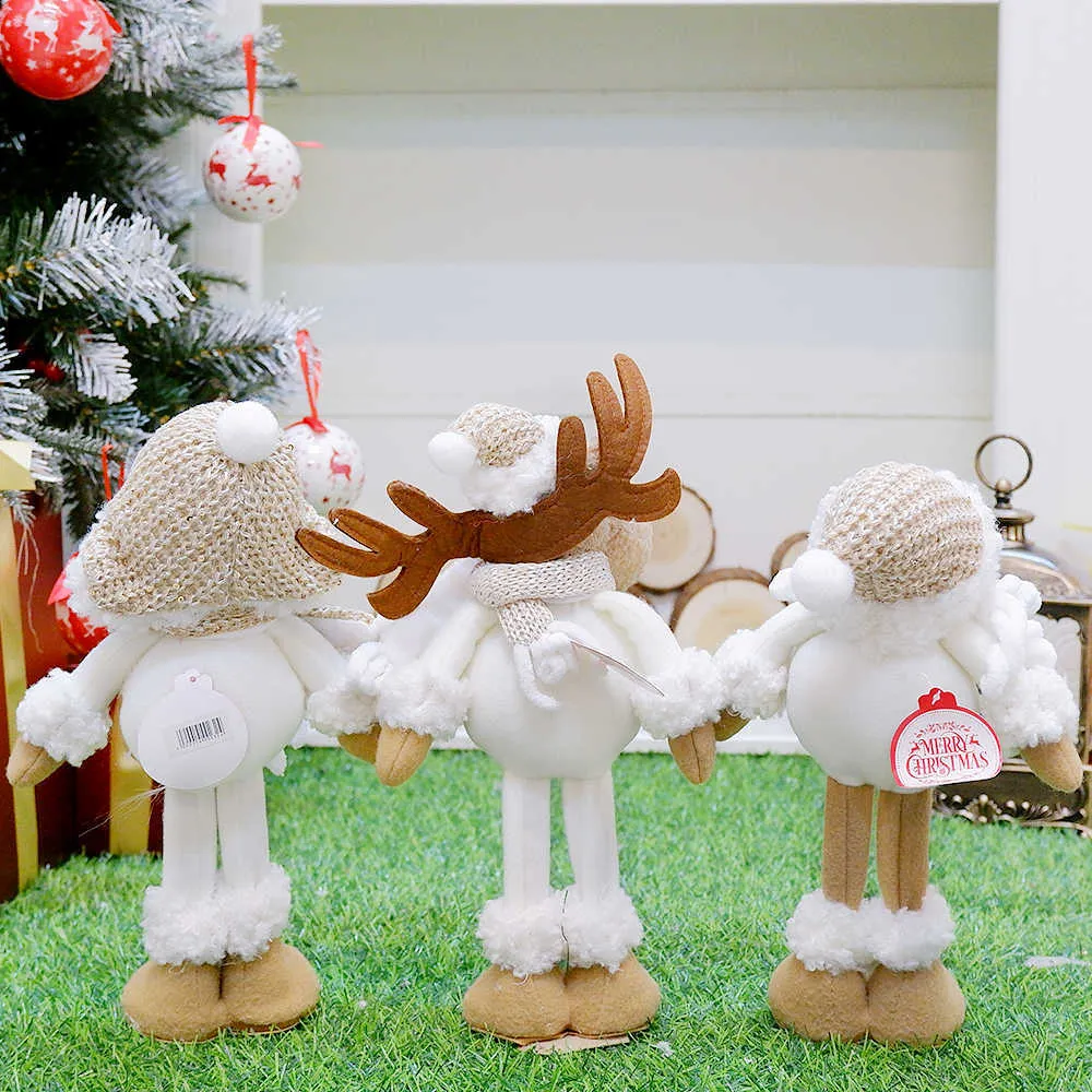 Pluszowe ozdoby świąteczne stojące zabawki figurki Santa Snowman Reindeer dla domu Kryty Outdoor Decoration Navidad 211018