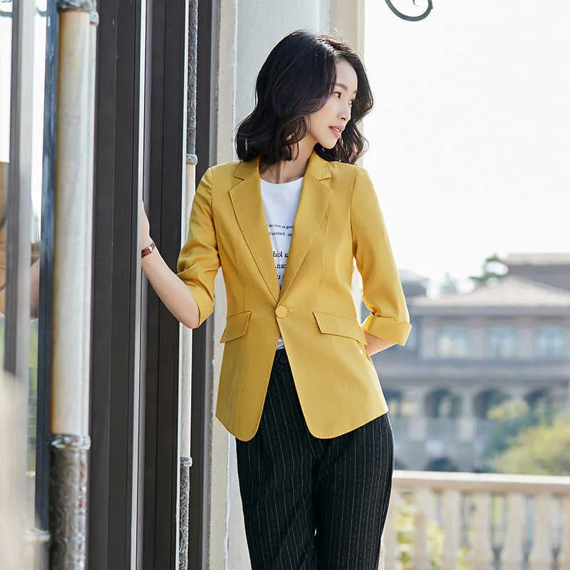 Costume de bureau pour femmes printemps décontracté couleur unie dames blazer veste mince féminin petit tissu de haute qualité 210527