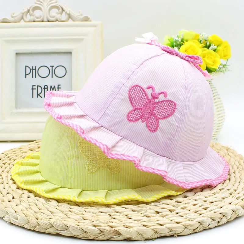 2020 printemps nouveau chapeau de bassin papillon rayé volant princesse chapeau bébé crème solaire chapeau GC124