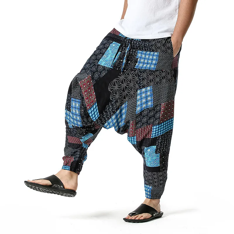 Hombres Baggy Boho Yoga Harem Pantalones con estilo Estampado floral Drop Crotch Streetwear Pantalones Algodón Casual Harajuku Genie Hippie Pantalones 210522