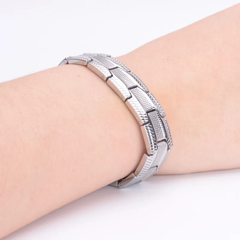 Oktrendy santé Bracelet de thérapie magnétique hommes bijoux couleur argent en acier inoxydable 316L 4 éléments Bracelets Bracelets