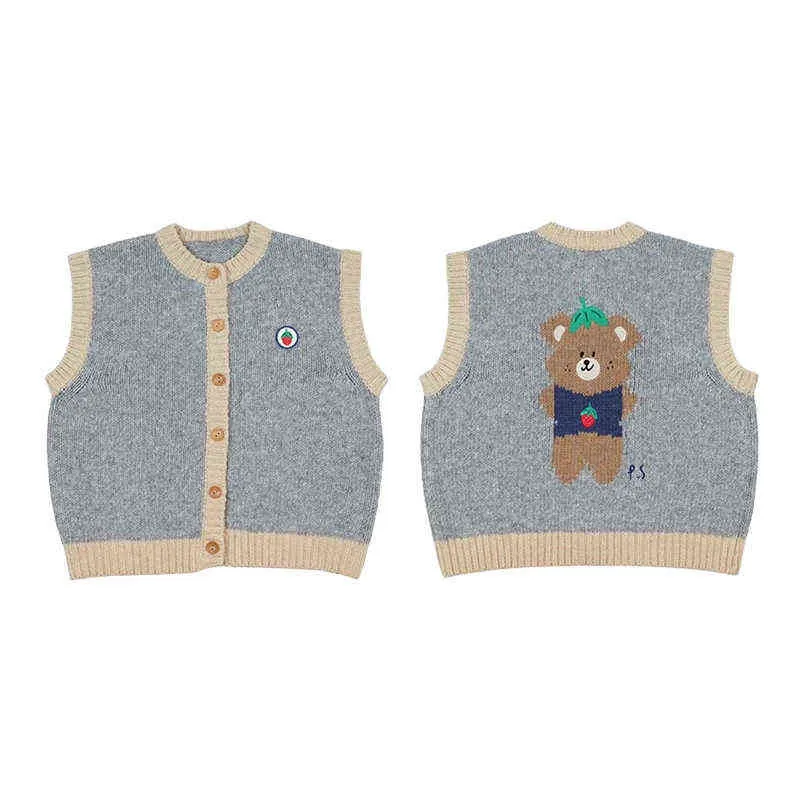 Toddler Girl Sweaters PS Korean Brand Autumn Knitted Sweater Baby Clothes Boys Winter Tops Vest Caps Girls Cardigan 211104