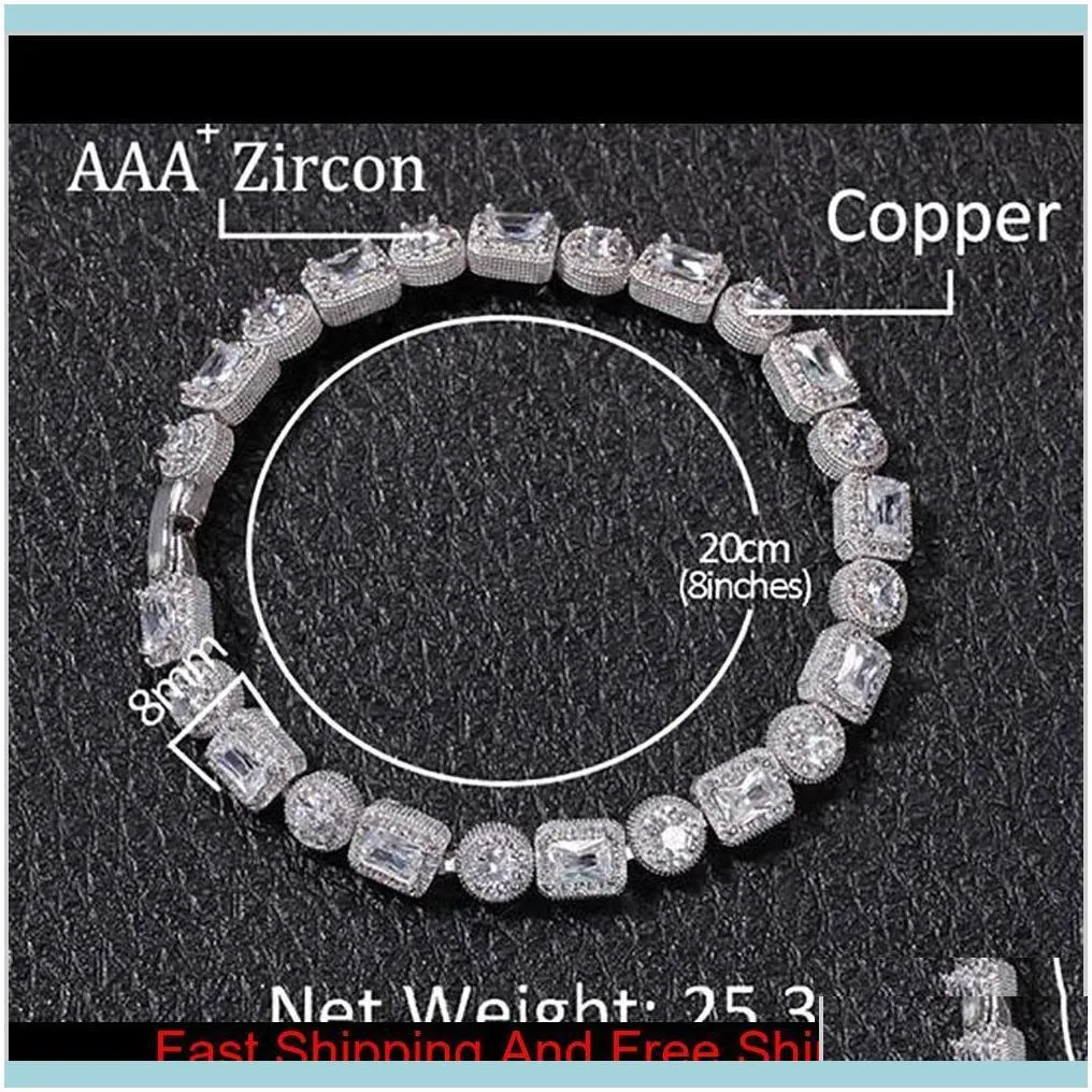Tennisarmbanden Juweliers Vierkant Ronde Gemengde Diamanten Bling Tenns Armband Goud Sier 8 Inch 8Mm Simuleren Dimonds Armbanden Br281H