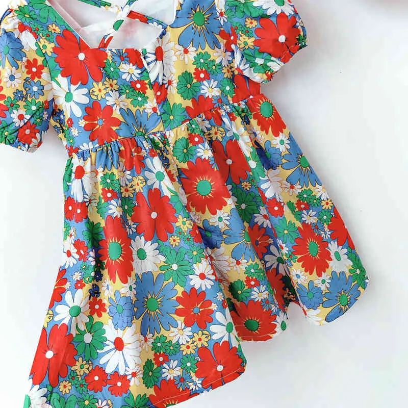 Robe de fille à manches bouffantes Floral Halter Style de vacances Princesse Enfant Vêtements pour enfants Été 210515
