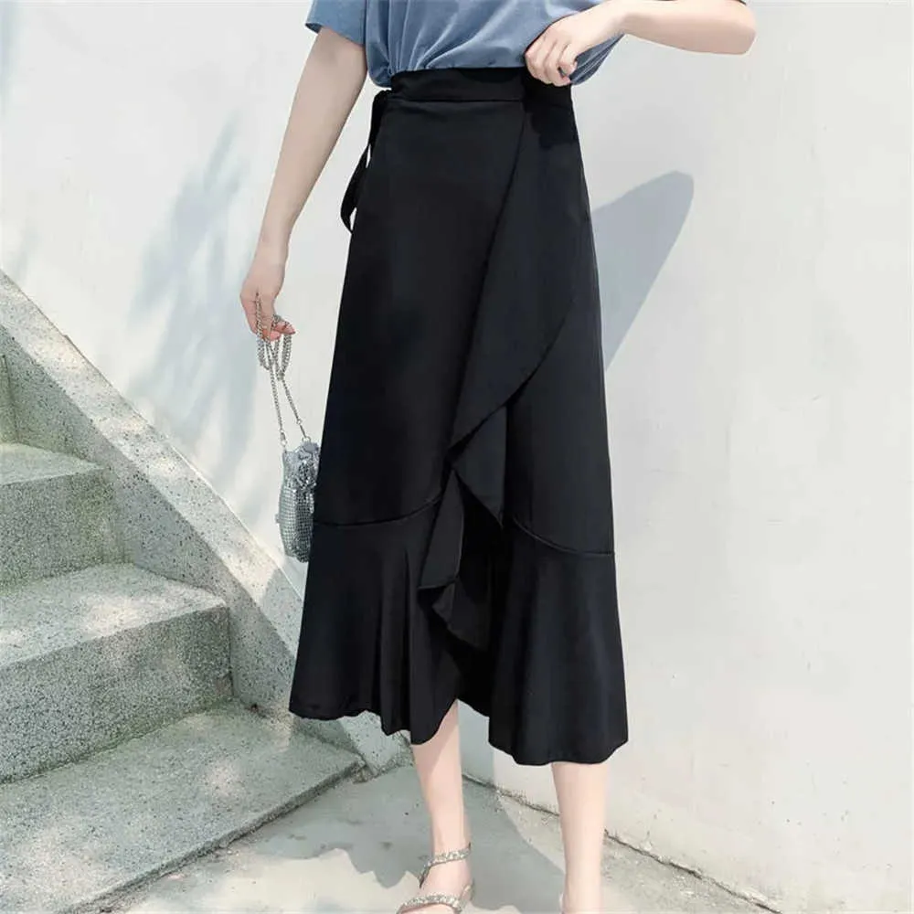 Jupe sirène à volants irréguliers femmes été à lacets jupe plissée à carreaux coréen bureau dames sauvage quotidien streetwear 210619
