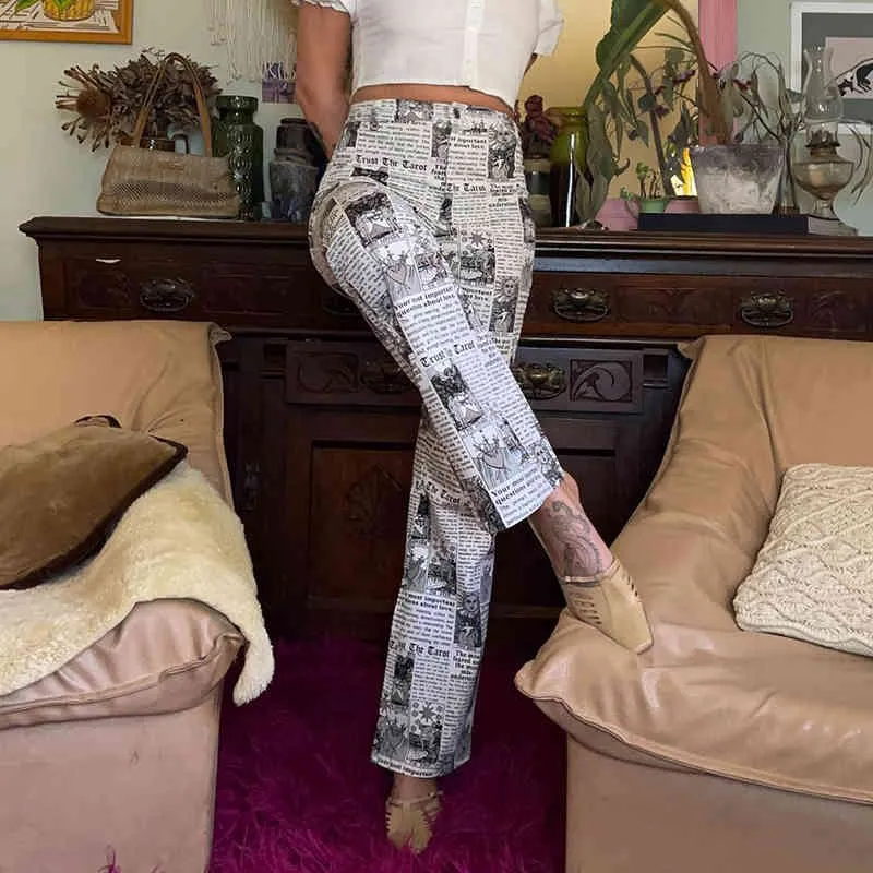 Spaper imprimé Y2k pantalon femmes mode Chic été décontracté longue taille haute pantalon pour femme pantalons de survêtement Capris bas 210510