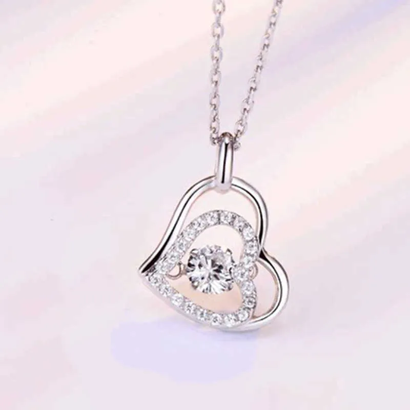 Crystal Womens Necklaces Pendant Double layer heart-shaped diamond inlaid smart gold silver plated