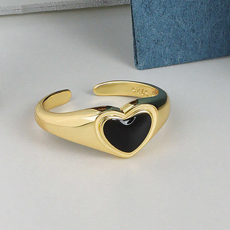 Zwart-hartvormige open ring grensoverschrijdende ins Simple Joker Love Ring Copper Plating 18K X0715