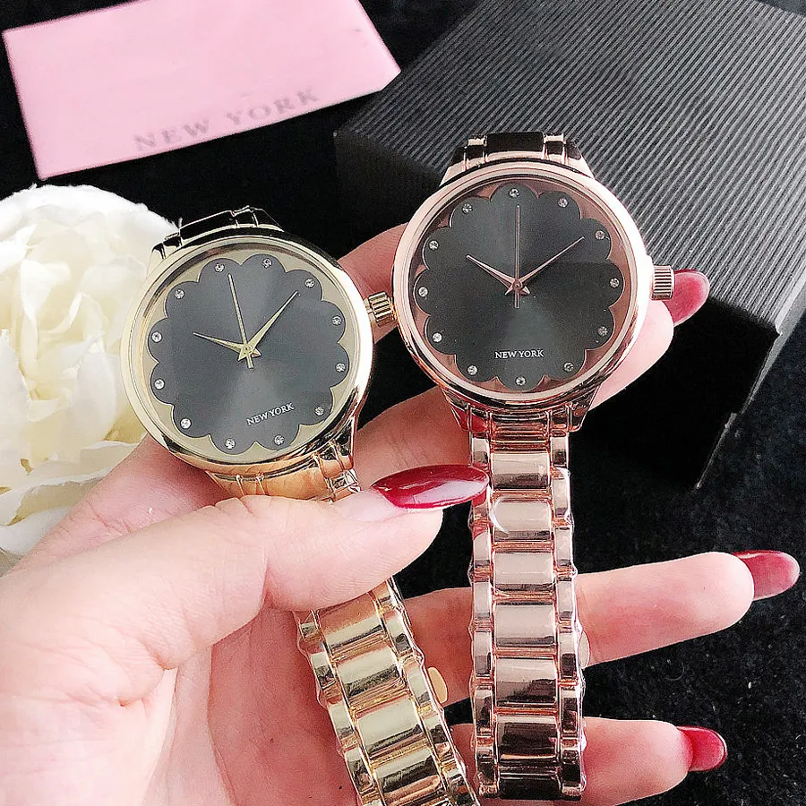 Relógios de marca feminino menina cristal em forma de coração estilo metal banda de aço relógio de pulso de quartzo ks 02225y