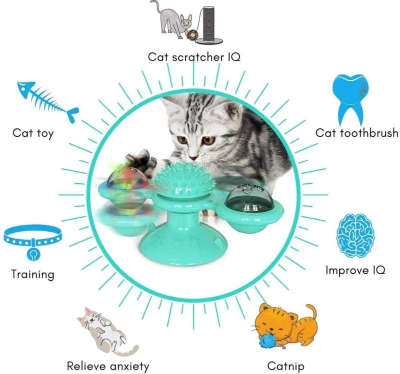 Interior PET GAT Toy Molino de viento Spinning Tesing Educational Toy Cat Training Catnip con bola luminosa Cepillo de dientes de gato 210929