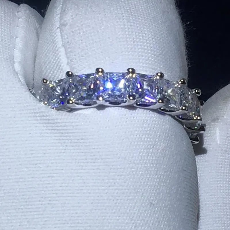 Anelli di fedi nuziali da donna 925 Sterling Silver Princess Cut 4mm Diamond CZ Impegno il fidanzamento Women Finger Jewelry4090383