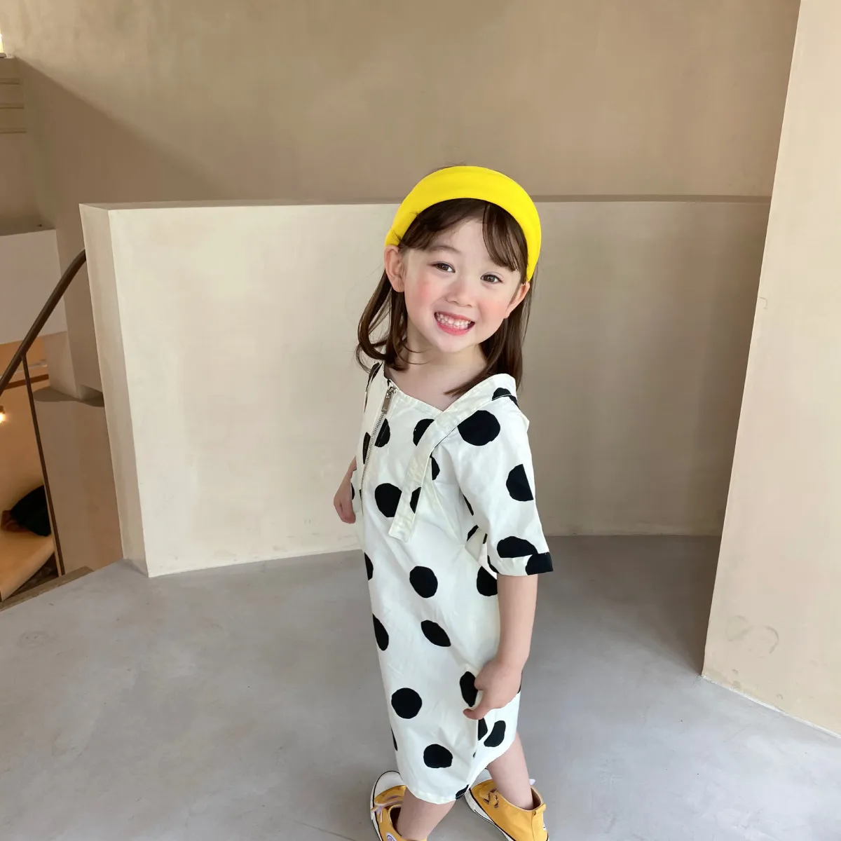 Summer fashion dot Plane shape short sleeve bodysuits Kids loose cotton wide leg jumpsuits 2-7Y 210508