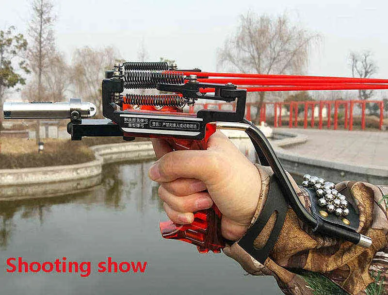 Hohe Qualität Edelstahl Jagd und Fischerei Laser Slingshot mit Gummiband Starke Slingshot Outdoor Professional Shooting W220307