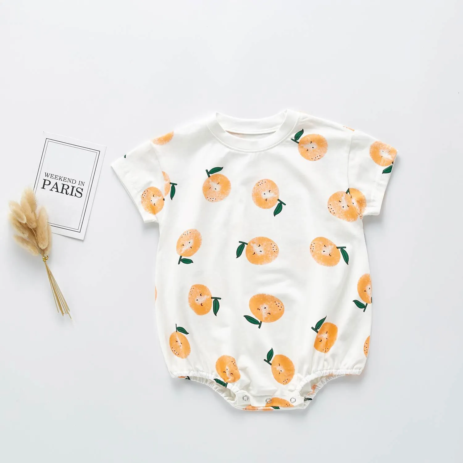 Summerbaby Bodysuit Erkek ve Kız 'Turuncu Desen Pamuk Kısa Kollu Cilt Creeper Bebek Kız Giysileri 210515