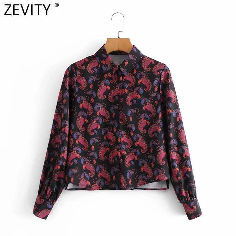 Zevity Women Vintage Paisley Print Casual Smock Blouse Female Retro Cashew Nuts Breasted Shirts Chic Blusas Tops LS7680 210603