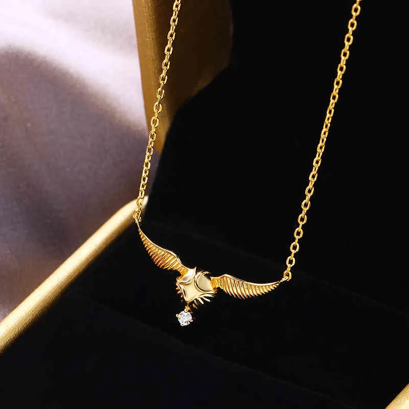 Lamoon Harri Potter Snitch dorato le donne Mosan Wing Clavicle Collana 925 Sterling Silver K Gioielli placcati in oro