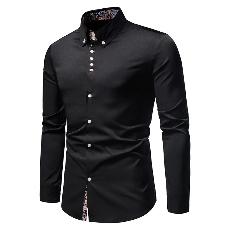 Vin Röd Paisley Mens Shirt Patchwork Slim Långärmad Casual Skjortor Män Splice Skriv ut Arbete Business Bröllop Camisa Spring Märke 210524