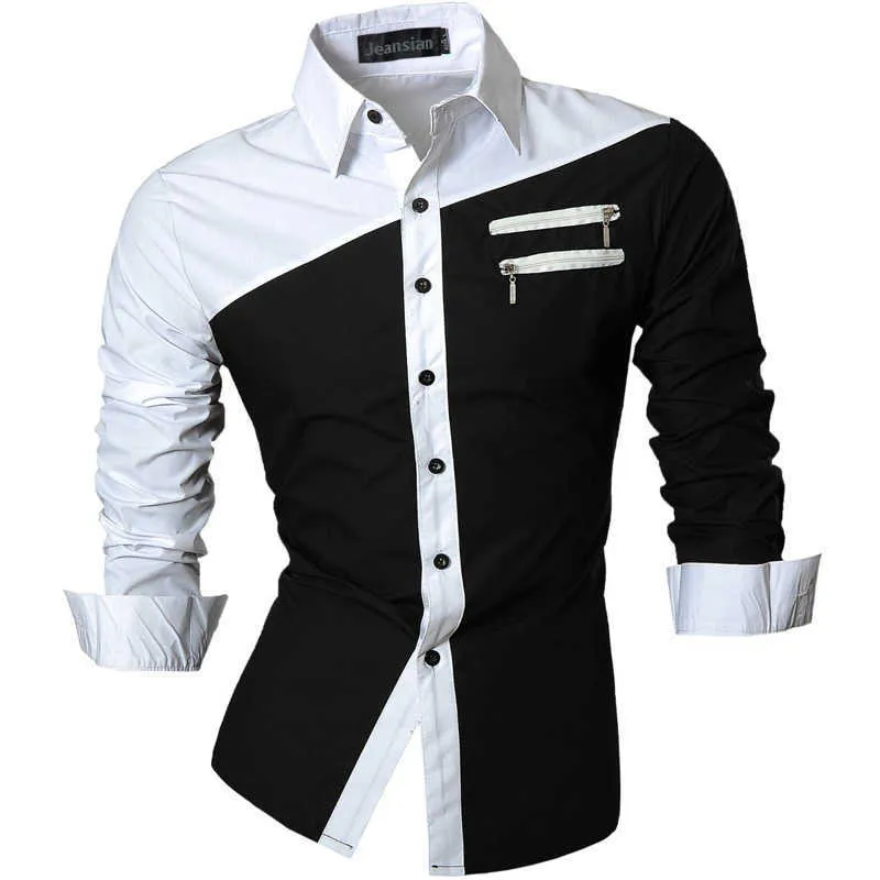 Jeansian Camicie eleganti casual da uomo Fashion Desinger Elegante manica lunga Slim Fit 8371 Nero2 210809