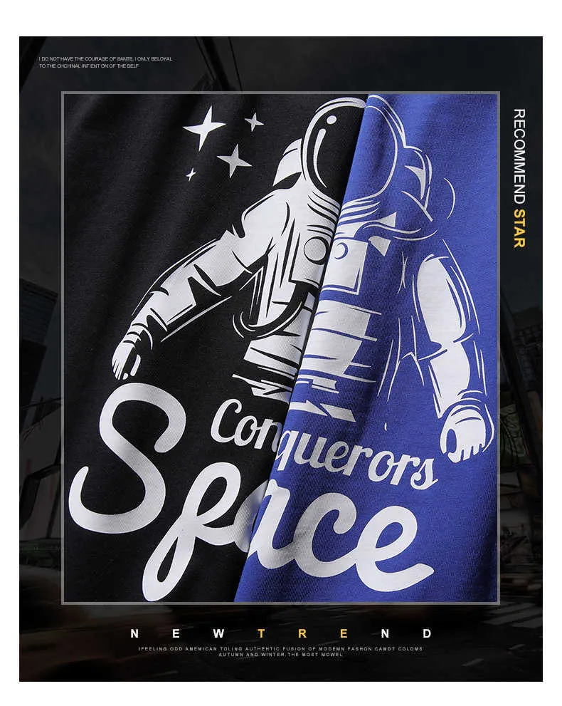 Varsanol Fashioin Herren T-shirts Raum Astronaut Grafik Gedruckt Baumwolle Harajuku T Tops Kurzarm Streetwear Männer Kleidung 210601