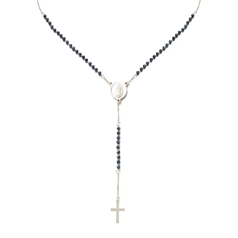 Collares colgantes Católico Acero inoxidable Rosario Beads Cadena Y Forma Virgen Collar para Mujeres Hombres Cruz Religiosa Joyería 2658