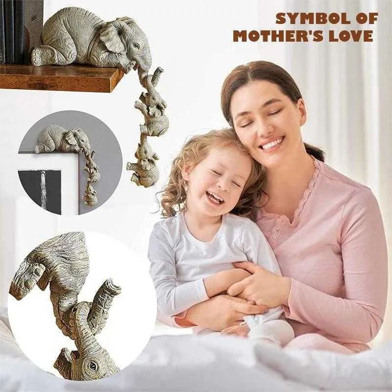 Elephant Resin Ornaments Three-piece Decorations 3 Elephant Mothers Two Babies Hanging On Edge Of Handicraft Statues Dropship 210811