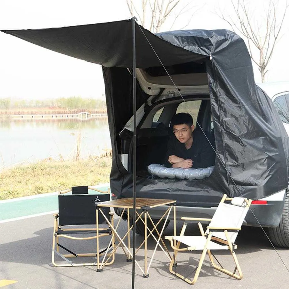 2021 Car Trunk Tent Sunshade Rainproof For Self-driving Tour Barbecue Outdoor Mobile Kitchen Accessories Trunk Side Awning Y0706