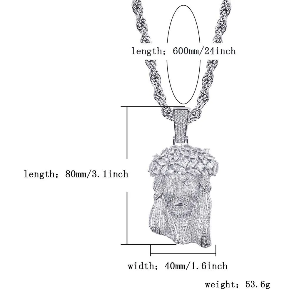 New Big Size Jesus Pendant Necklace With Tennis Chain Mens Iced Out Charm Jewelry Gold Silver Color Chain Hip Hop Jewelry 210323263I