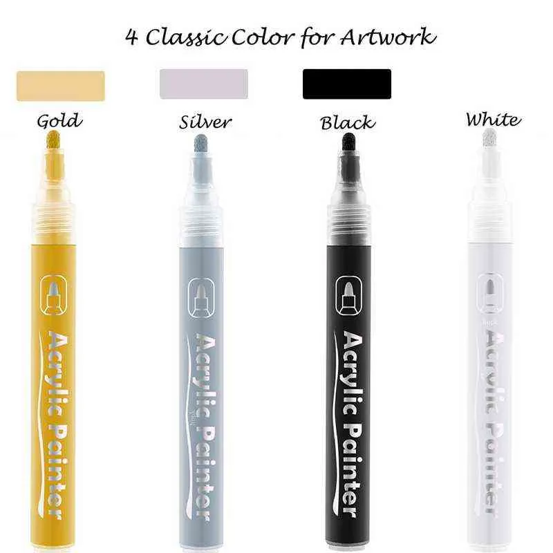 8PackBlack White Acrylic Paint Markers Pens for Rock Painting Stone Canvas Glass Metallic Ceramic Paper Drawing Water-Based 211104
