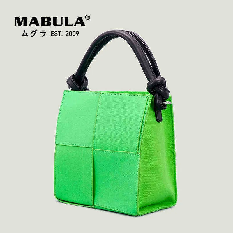 Shopping Bags Mabula Sac Main En Toile Au Design Rtro Tiss Pour Femmes Bandoulire Carr Simple Avec Poigne Cuir Tlphone Portable 220303