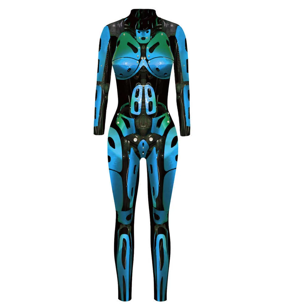 Robot Punk Jumpsuit Catsuit Sexy Women Cosplay Costumes Zentai Halloween Bodysuit G0925