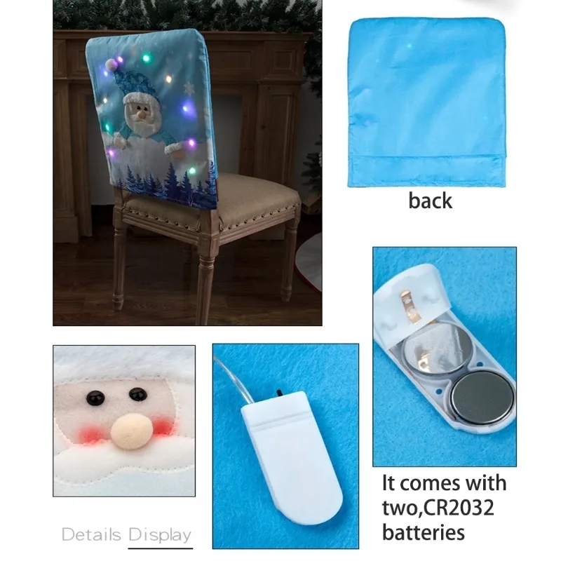 LED Christmas Chair Cover Santa Claus Snowman Dekoracyjne światło Wróć 220302