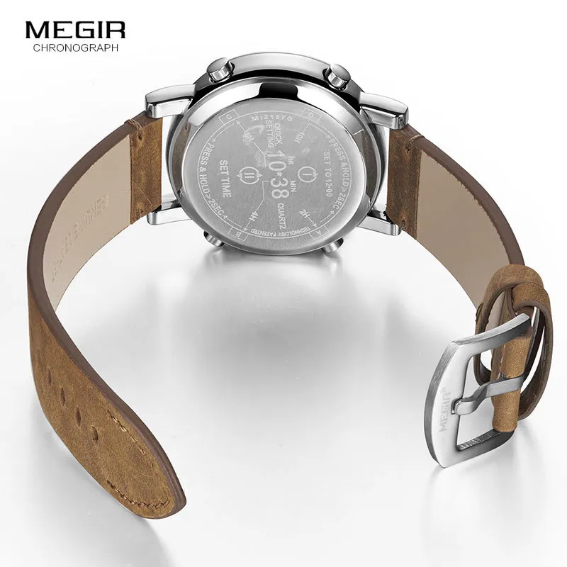 MEGIR Nieuwe Top Band Horloges Mannen Militaire Sport Bruin Leer Quartz Horloge Luxe Drum Roller relogio masculino 2137 210329227w