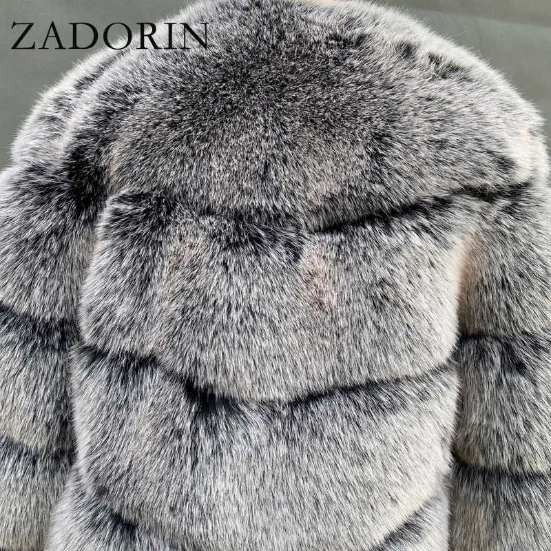 ZADORIN 2021 nueva llegada peludo largo grueso cálido Faux Fox Fur Coat mujer manga larga negro marrón Faux Fur chaqueta invierno prendas de vestir exteriores Y0829