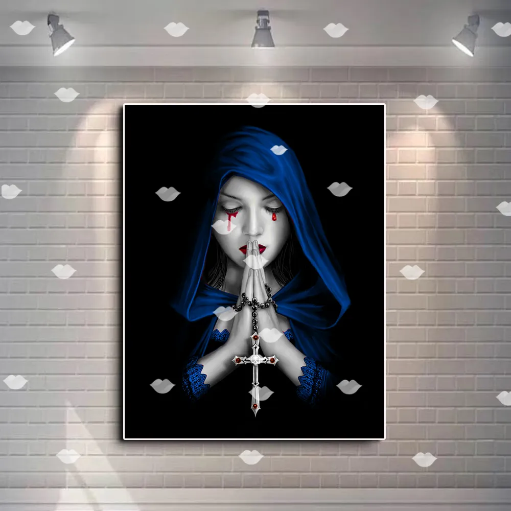 Bricolage diamant broderie prière nonne diamant peinture pleine mosaïque carrée belle femme 5d image de strass décoration salon2623668